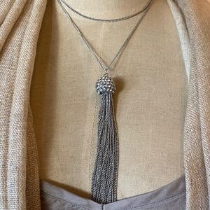 Chic Silver rhinestone Tassel Necklace
